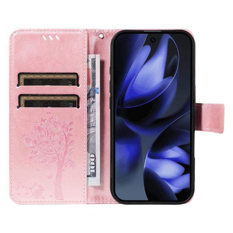 For Google Pixel 10 5G / 10 Pro 5G Global Tree & Cat Embossed Pattern Flip Leather Phone Case