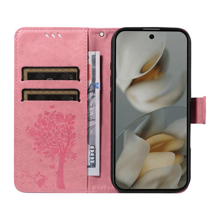 For Google Pixel 10 Pro XL 5G Global Tree & Cat Embossed Pattern Flip Leather Phone Case