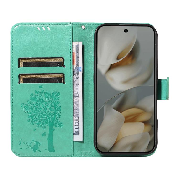 For Google Pixel 10 Pro XL 5G Global Tree & Cat Embossed Pattern Flip Leather Phone Case