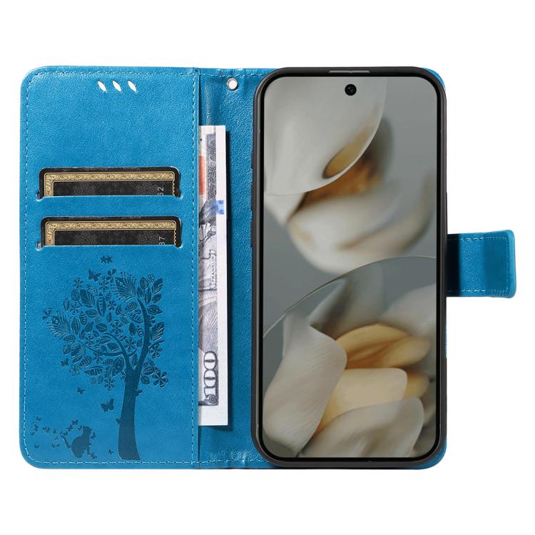 For Google Pixel 10 Pro XL 5G Global Tree & Cat Embossed Pattern Flip Leather Phone Case
