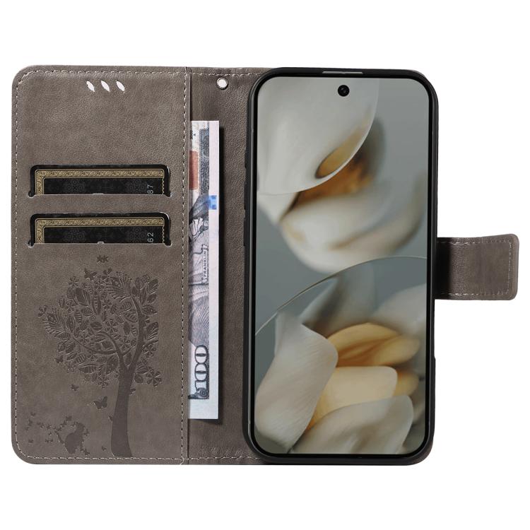 For Google Pixel 10 Pro XL 5G Global Tree & Cat Embossed Pattern Flip Leather Phone Case