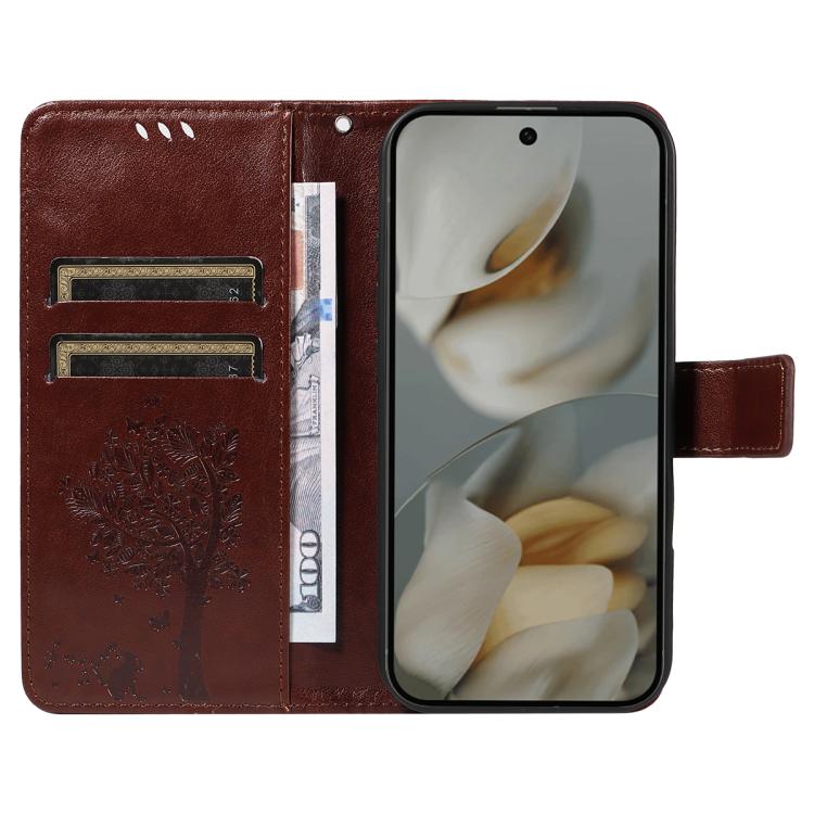 For Google Pixel 10 Pro XL 5G Global Tree & Cat Embossed Pattern Flip Leather Phone Case