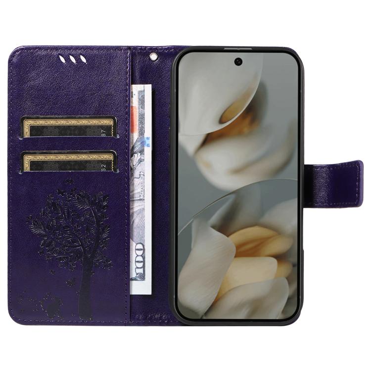 For Google Pixel 10 Pro XL 5G Global Tree & Cat Embossed Pattern Flip Leather Phone Case