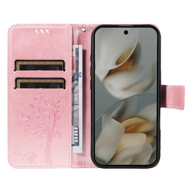 For Google Pixel 10 Pro XL 5G Global Tree & Cat Embossed Pattern Flip Leather Phone Case