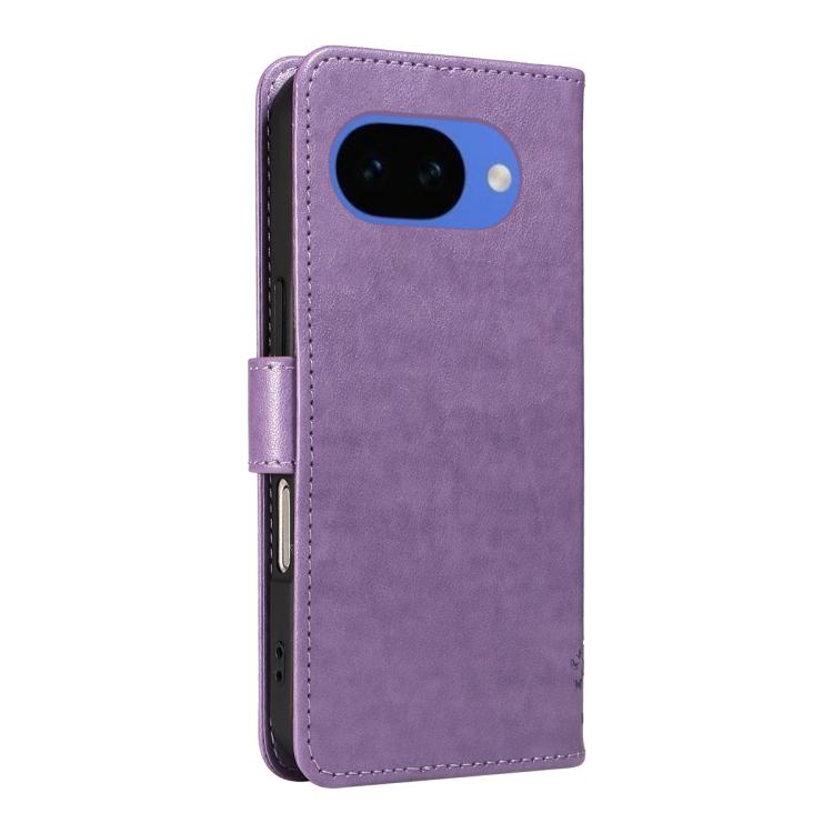 For Google Pixel 10a Tree & Cat Embossed Pattern Flip Leather Phone Case