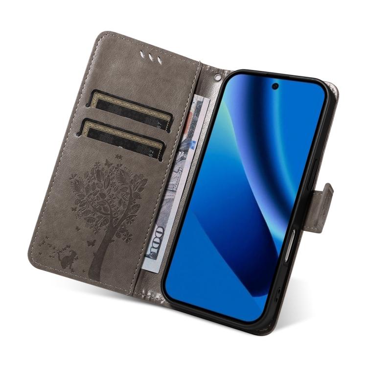 For Google Pixel 10a Tree & Cat Embossed Pattern Flip Leather Phone Case