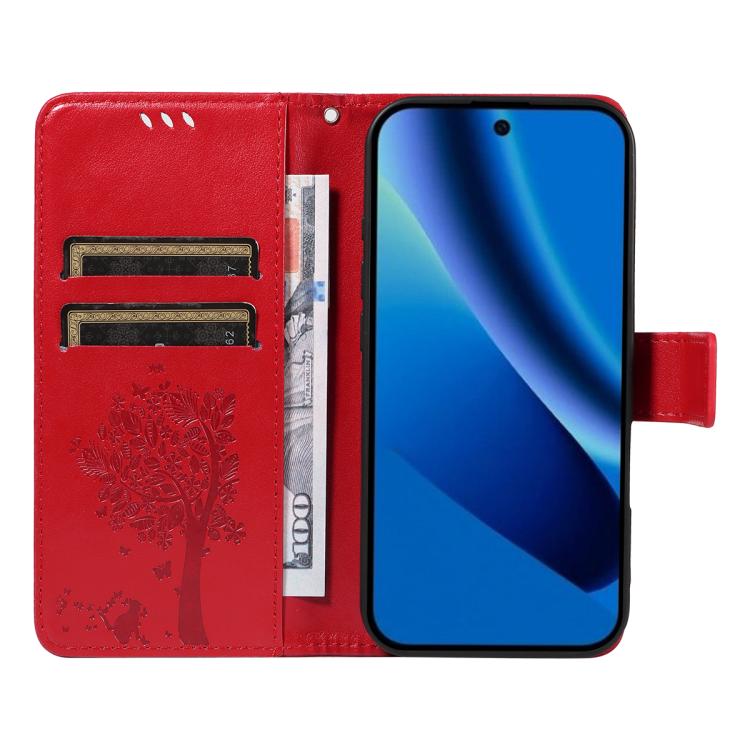 For Google Pixel 10a Tree & Cat Embossed Pattern Flip Leather Phone Case