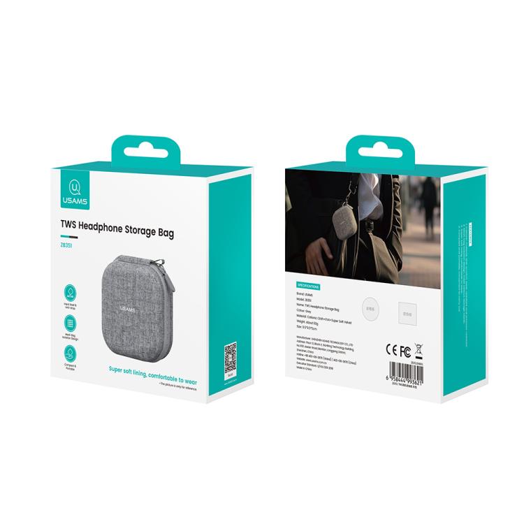 USAMS ZB351 Large Capacity TWS Earphone Storage Bag - Grey