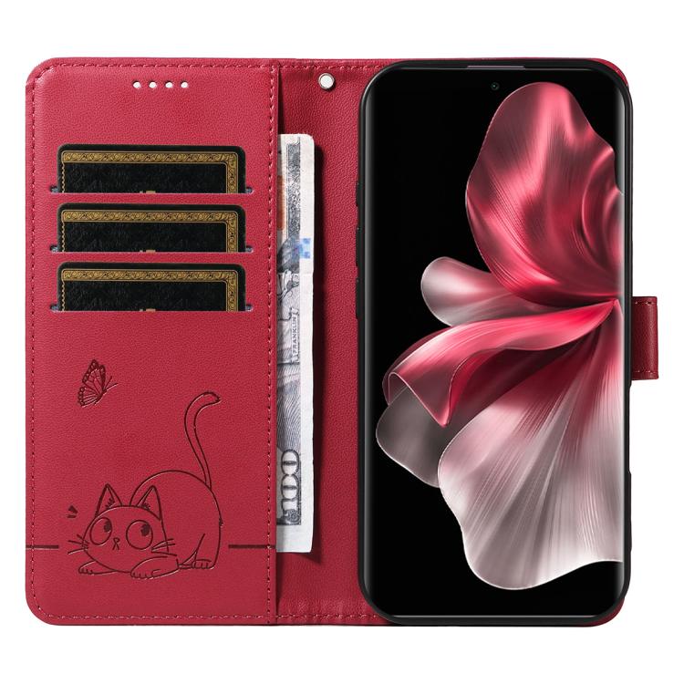 For vivo V30E / V40 Lite Global Adorable Cat Embossed Pattern Flip Leather Phone Case