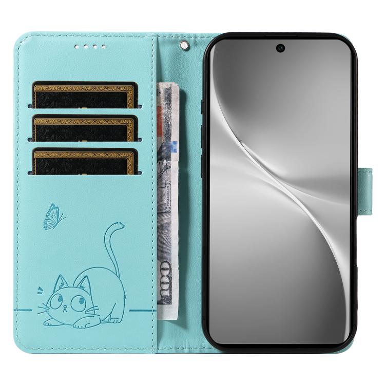 For vivo V60 5G Adorable Cat Embossed Pattern Flip Leather Phone Case
