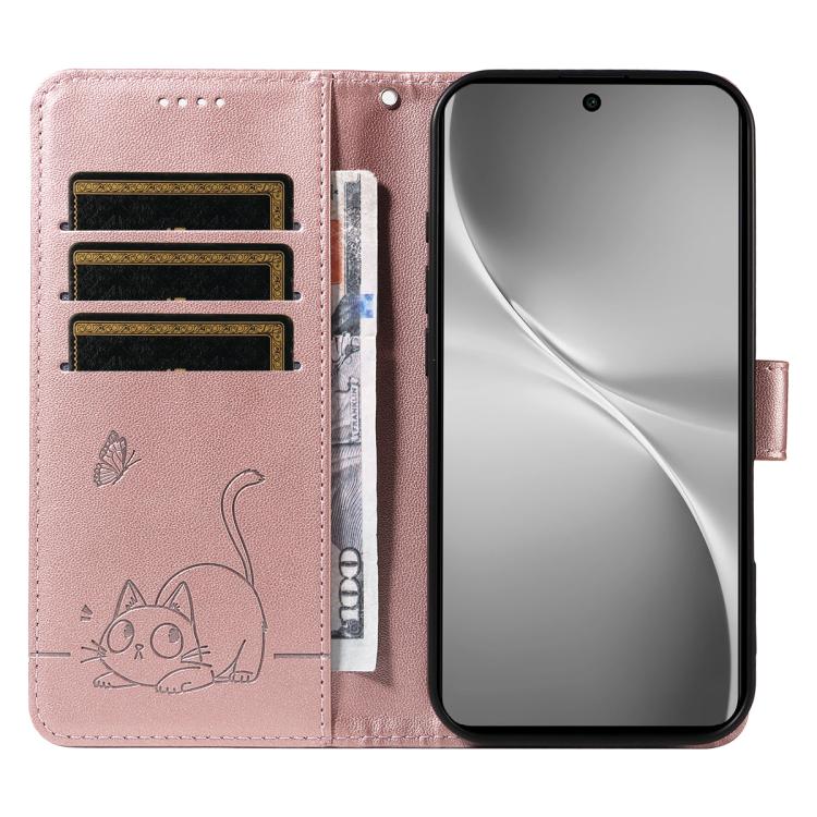 For vivo V60 5G Adorable Cat Embossed Pattern Flip Leather Phone Case