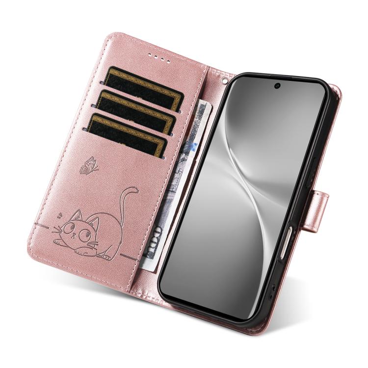 For vivo V60 5G Adorable Cat Embossed Pattern Flip Leather Phone Case