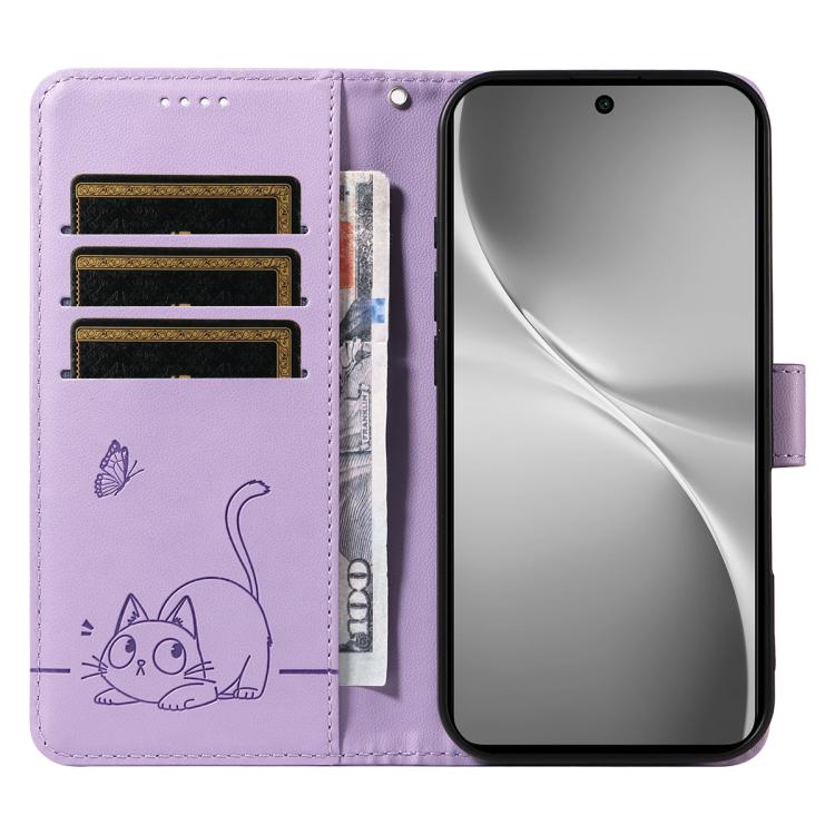 For vivo V60 5G Adorable Cat Embossed Pattern Flip Leather Phone Case