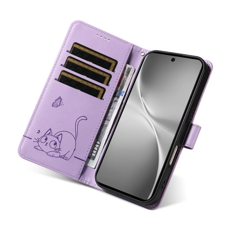 For vivo V60 5G Adorable Cat Embossed Pattern Flip Leather Phone Case