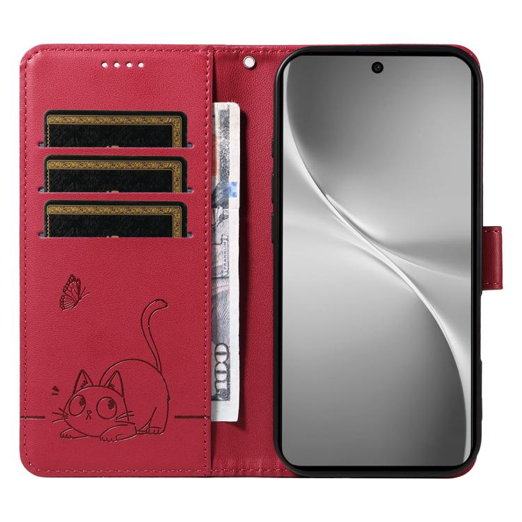 For vivo V60 5G Adorable Cat Embossed Pattern Flip Leather Phone Case