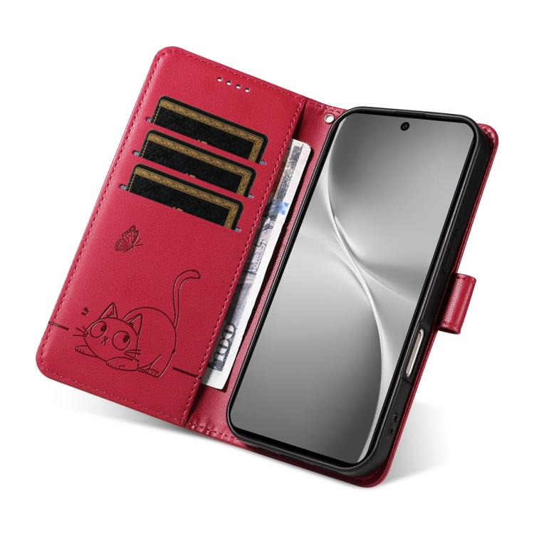 For vivo V60 5G Adorable Cat Embossed Pattern Flip Leather Phone Case