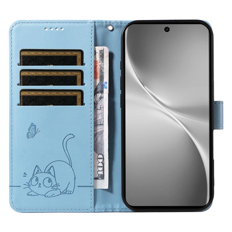 For vivo V60 5G Adorable Cat Embossed Pattern Flip Leather Phone Case