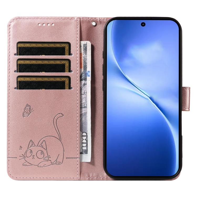 For vivo V60 Lite 4G Adorable Cat Embossed Pattern Flip Leather Phone Case