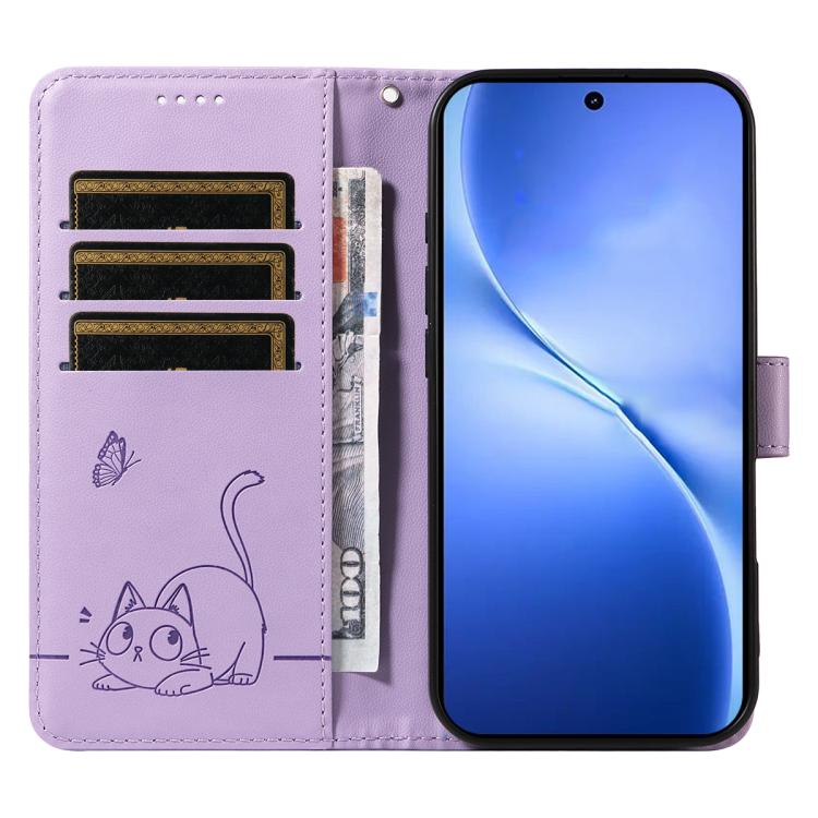 For vivo V60 Lite 4G Adorable Cat Embossed Pattern Flip Leather Phone Case