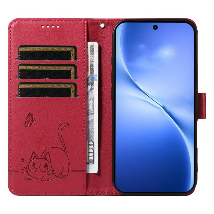 For vivo V60 Lite 4G Adorable Cat Embossed Pattern Flip Leather Phone Case