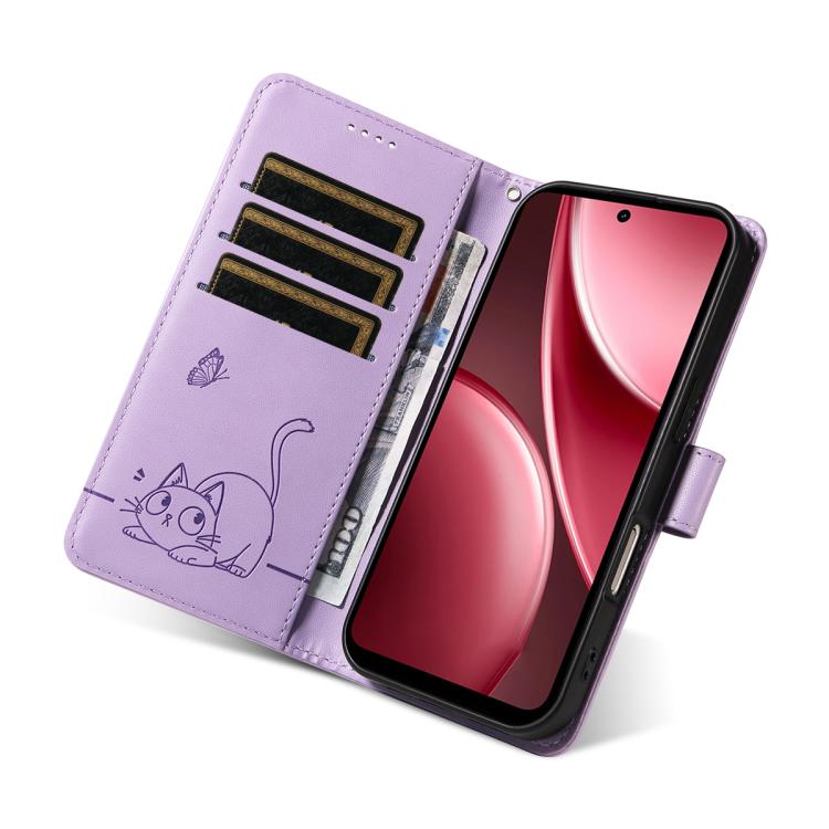 For vivo Y31 5G 2025 / Y21D Adorable Cat Embossed Pattern Flip Leather Phone Case