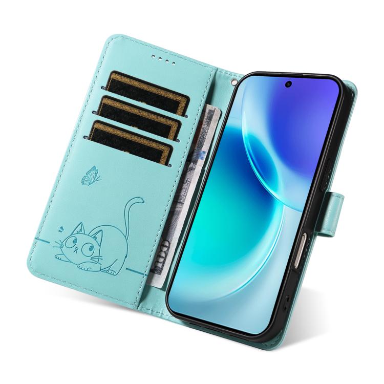 For vivo X300 Adorable Cat Embossed Pattern Flip Leather Phone Case