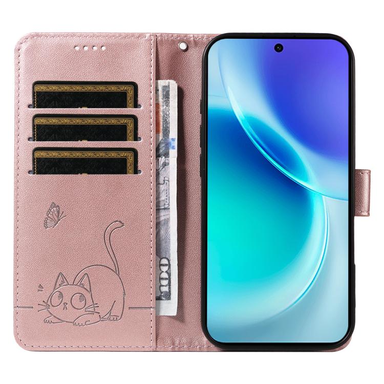 For vivo X300 Adorable Cat Embossed Pattern Flip Leather Phone Case