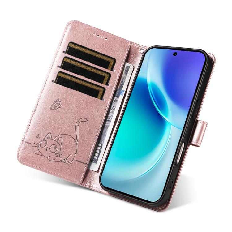 For vivo X300 Adorable Cat Embossed Pattern Flip Leather Phone Case