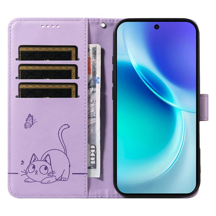 For vivo X300 Adorable Cat Embossed Pattern Flip Leather Phone Case