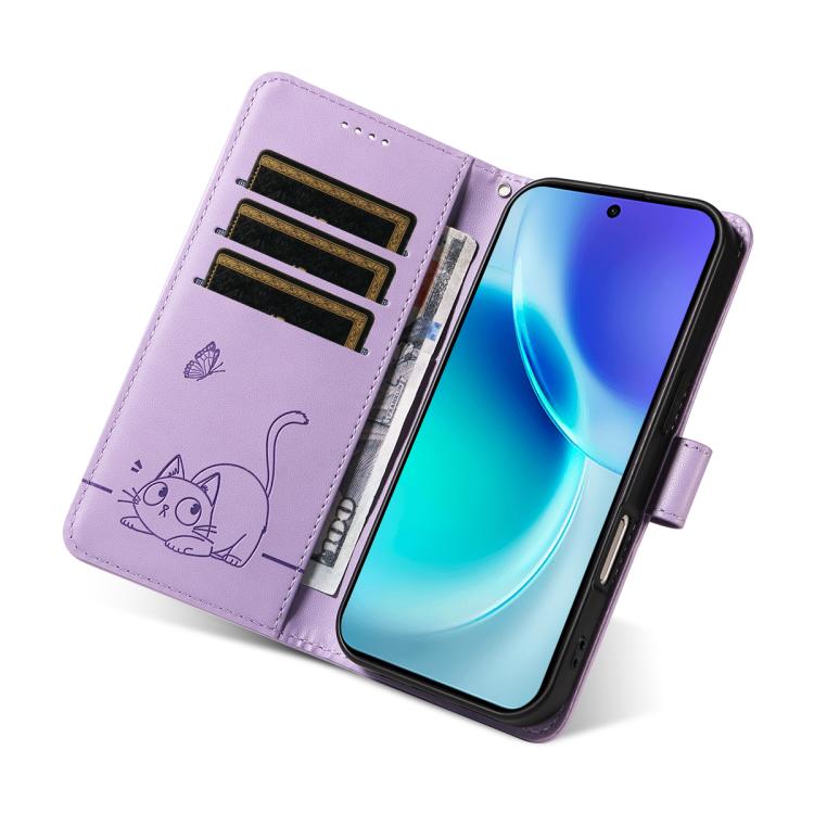 For vivo X300 Adorable Cat Embossed Pattern Flip Leather Phone Case