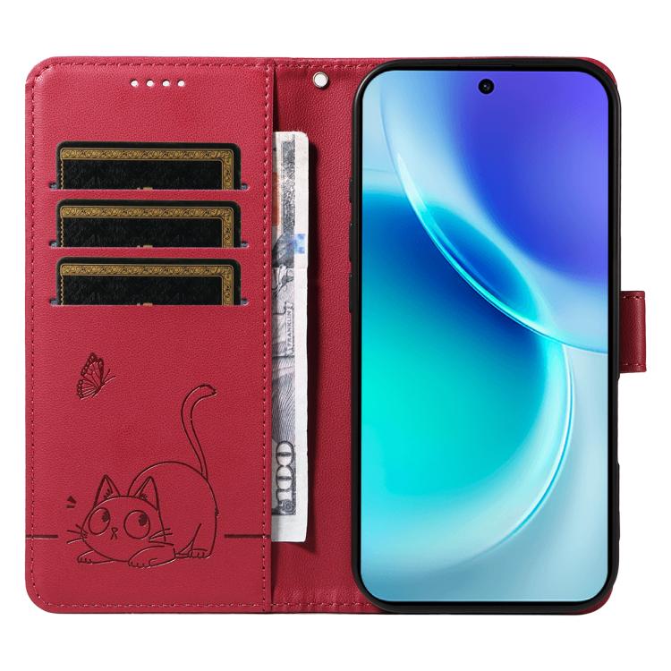 For vivo X300 Adorable Cat Embossed Pattern Flip Leather Phone Case