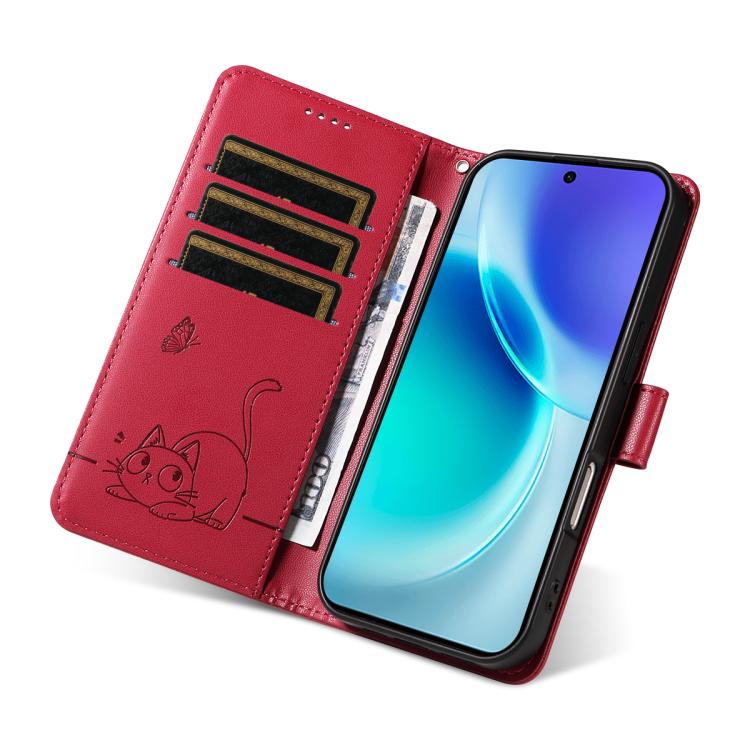 For vivo X300 Adorable Cat Embossed Pattern Flip Leather Phone Case