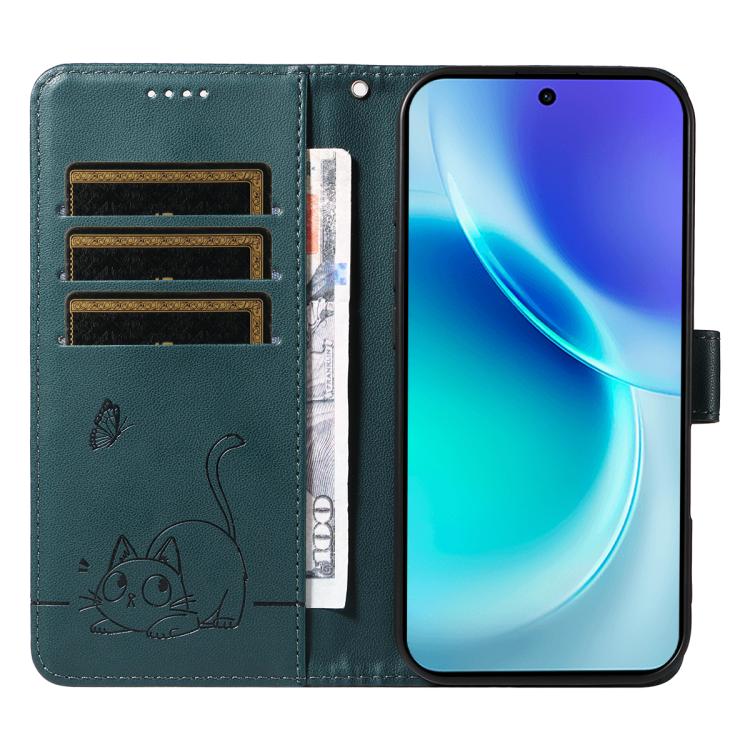 For vivo X300 Adorable Cat Embossed Pattern Flip Leather Phone Case