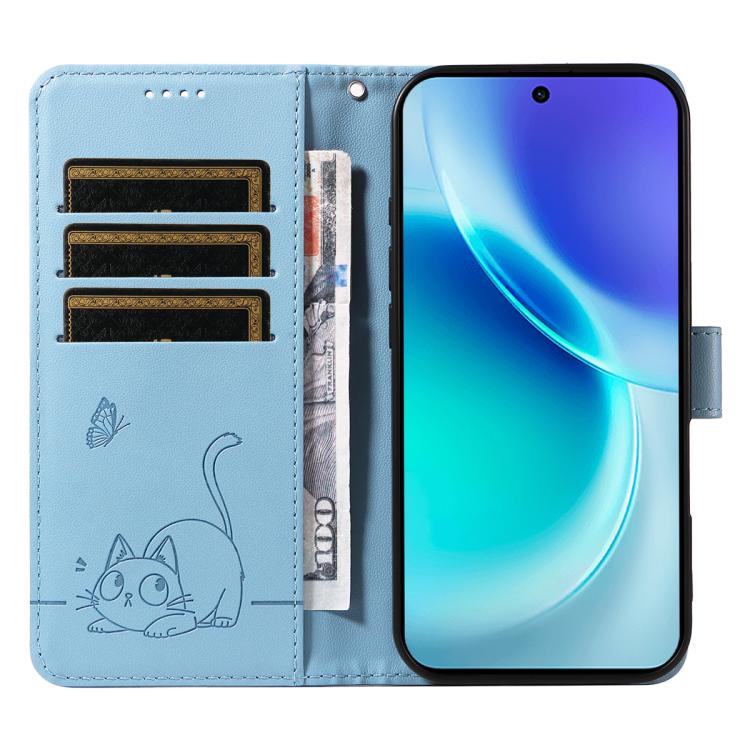 For vivo X300 Adorable Cat Embossed Pattern Flip Leather Phone Case