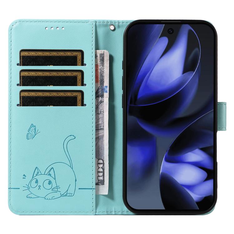 For Google Pixel 10 / 10 Pro Global Adorable Cat Embossed Pattern Flip Leather Phone Case