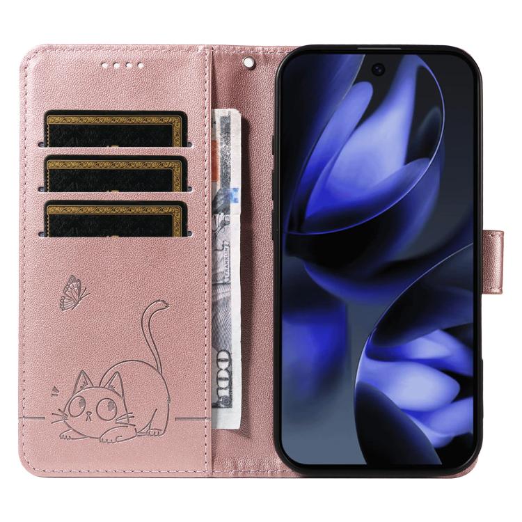 For Google Pixel 10 / 10 Pro Global Adorable Cat Embossed Pattern Flip Leather Phone Case
