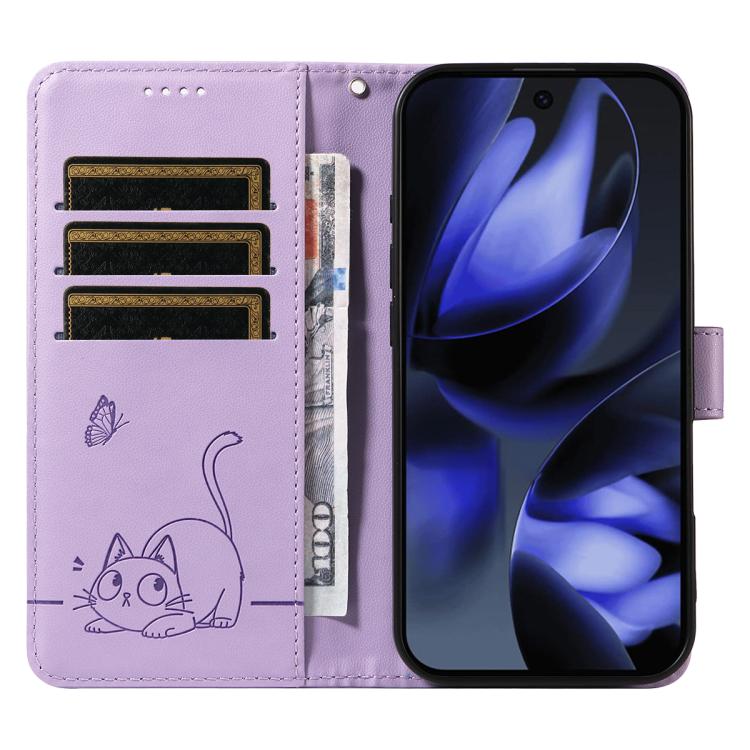 For Google Pixel 10 / 10 Pro Global Adorable Cat Embossed Pattern Flip Leather Phone Case