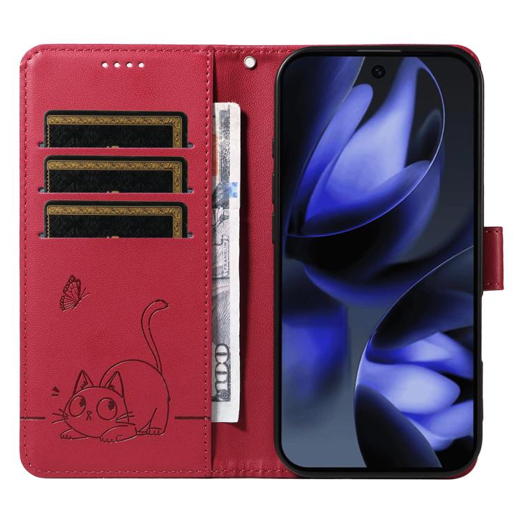 For Google Pixel 10 / 10 Pro Global Adorable Cat Embossed Pattern Flip Leather Phone Case