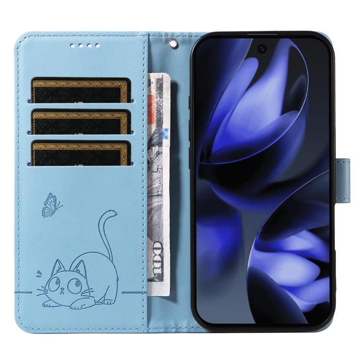For Google Pixel 10 / 10 Pro Global Adorable Cat Embossed Pattern Flip Leather Phone Case