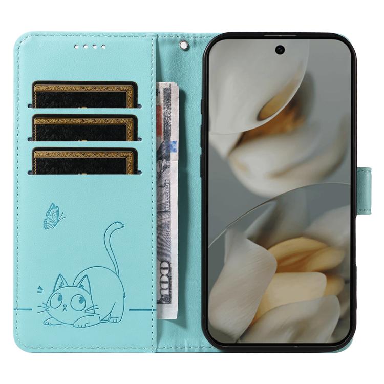 For Google Pixel 10 Pro XL 5G Global Adorable Cat Embossed Pattern Flip Leather Phone Case