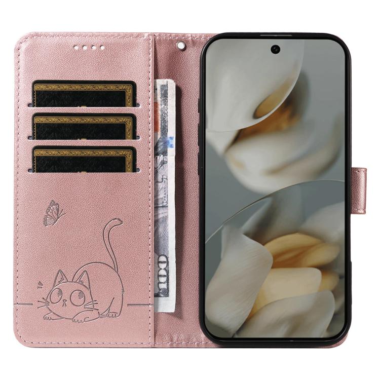 For Google Pixel 10 Pro XL 5G Global Adorable Cat Embossed Pattern Flip Leather Phone Case