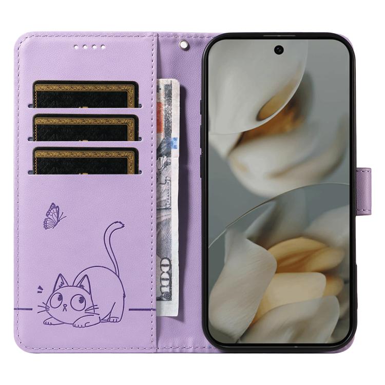 For Google Pixel 10 Pro XL 5G Global Adorable Cat Embossed Pattern Flip Leather Phone Case