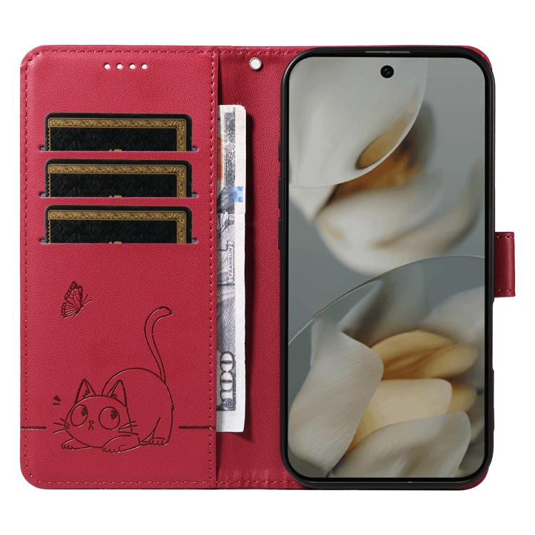 For Google Pixel 10 Pro XL 5G Global Adorable Cat Embossed Pattern Flip Leather Phone Case