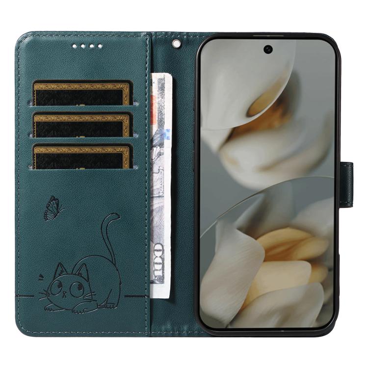 For Google Pixel 10 Pro XL 5G Global Adorable Cat Embossed Pattern Flip Leather Phone Case