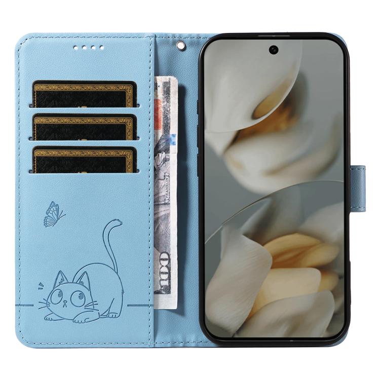For Google Pixel 10 Pro XL 5G Global Adorable Cat Embossed Pattern Flip Leather Phone Case