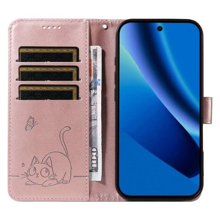 For Google Pixel 10a Adorable Cat Embossed Pattern Flip Leather Phone Case