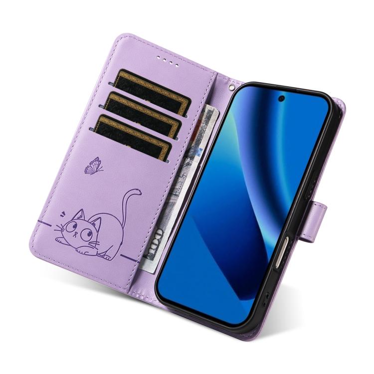 For Google Pixel 10a Adorable Cat Embossed Pattern Flip Leather Phone Case
