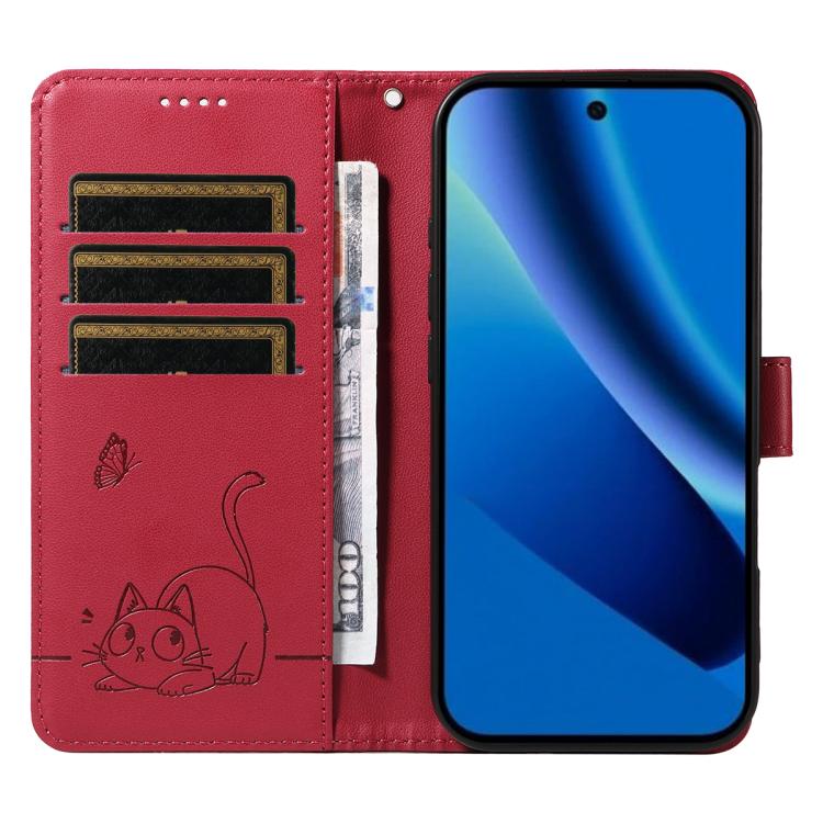 For Google Pixel 10a Adorable Cat Embossed Pattern Flip Leather Phone Case
