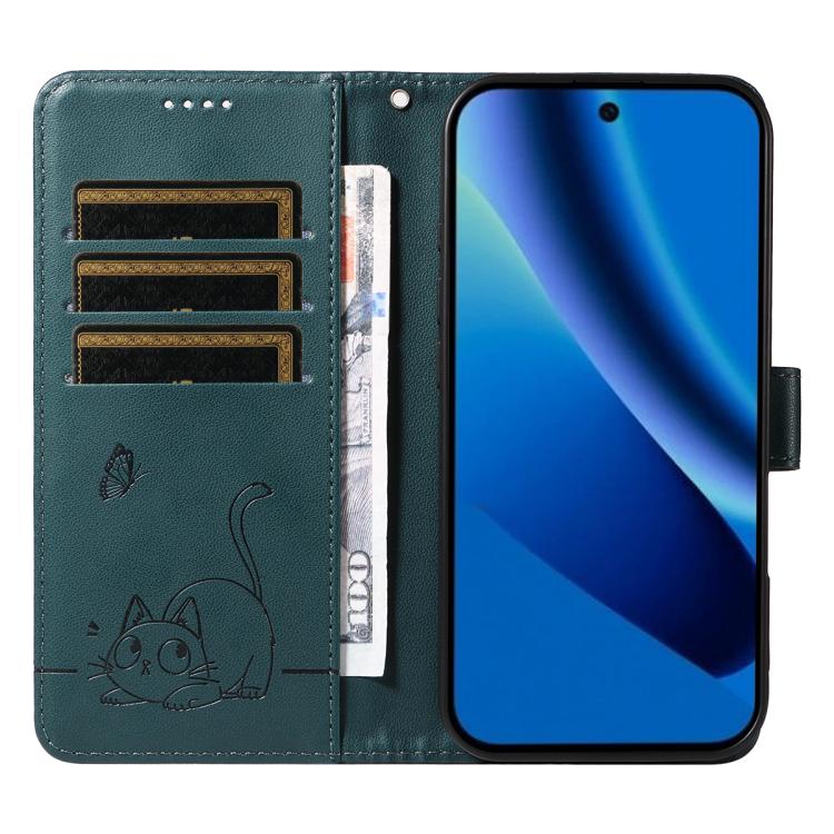 For Google Pixel 10a Adorable Cat Embossed Pattern Flip Leather Phone Case