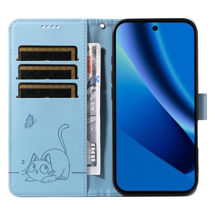 For Google Pixel 10a Adorable Cat Embossed Pattern Flip Leather Phone Case